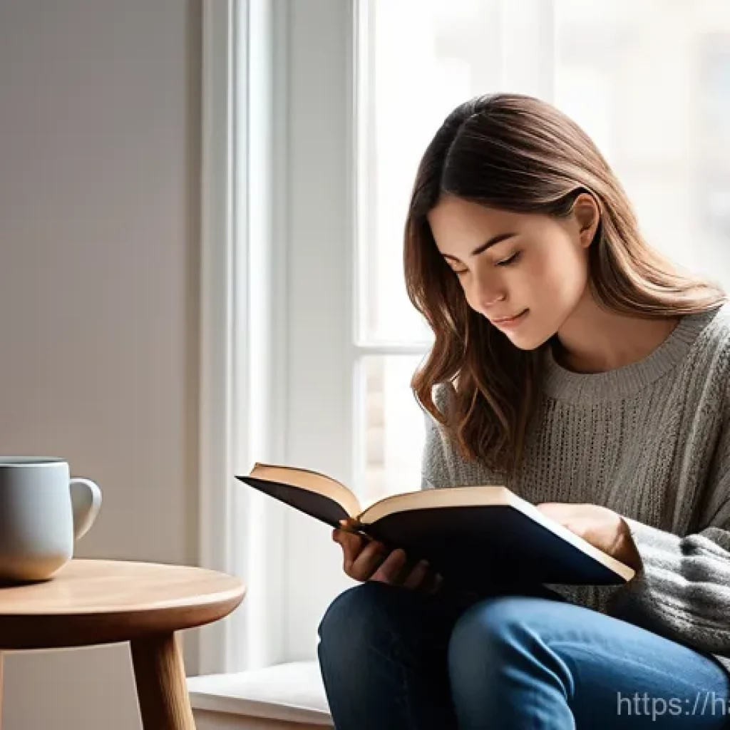 습관 추적을 통한 긍정적 피드백의 중요성 - **Prompt for daily 30-minute reading:**
A serene young woman, casually dressed in a comfortable ...