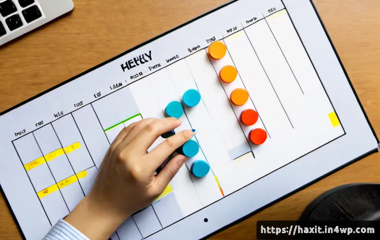 Home 17 습관 추적 시스템 구축 시 고려해야 할 요소 - Photorealistic overhead view of a tidy home office desk showing a habit tracking system in use: an a...